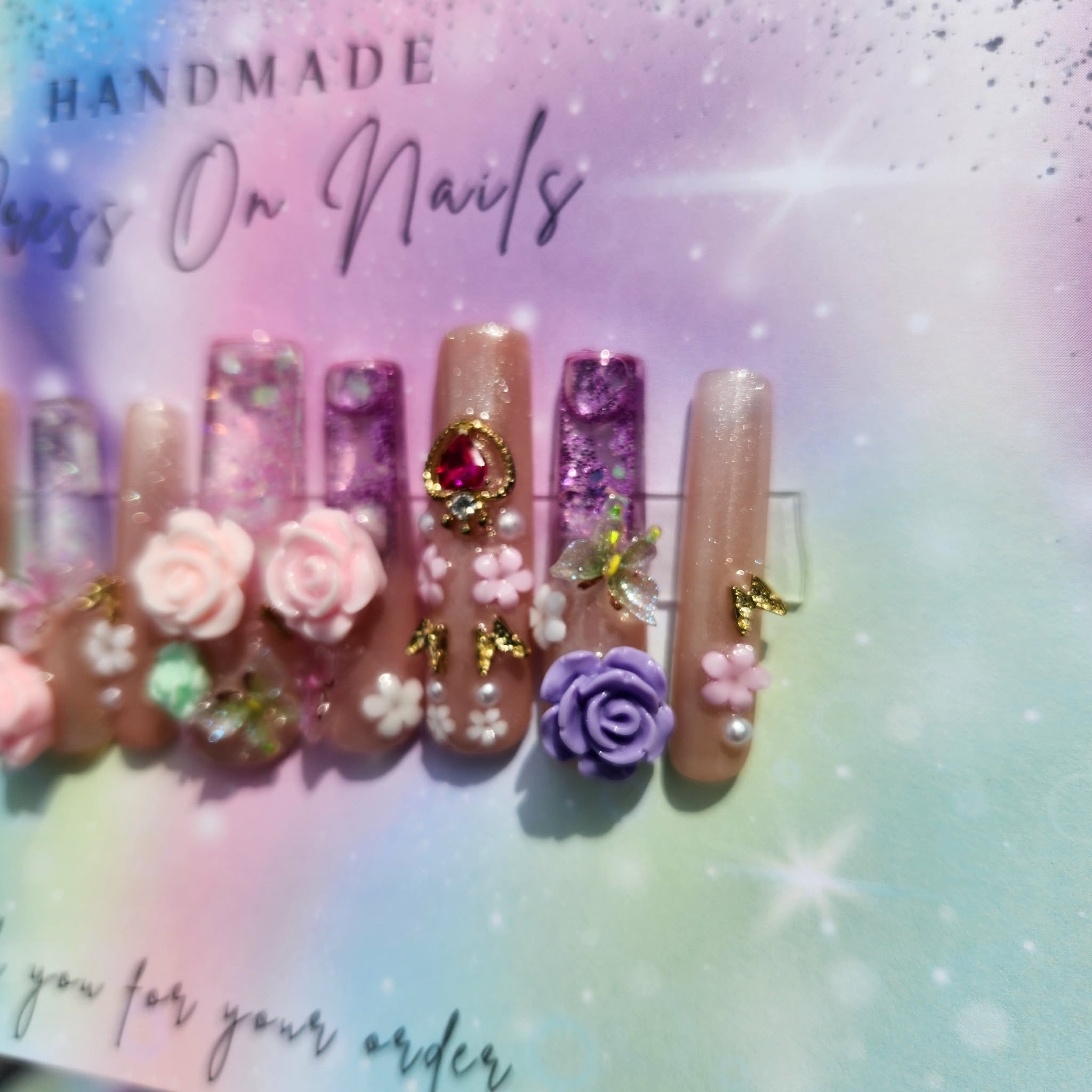 xxl lavender rose floral diy aqua nail set