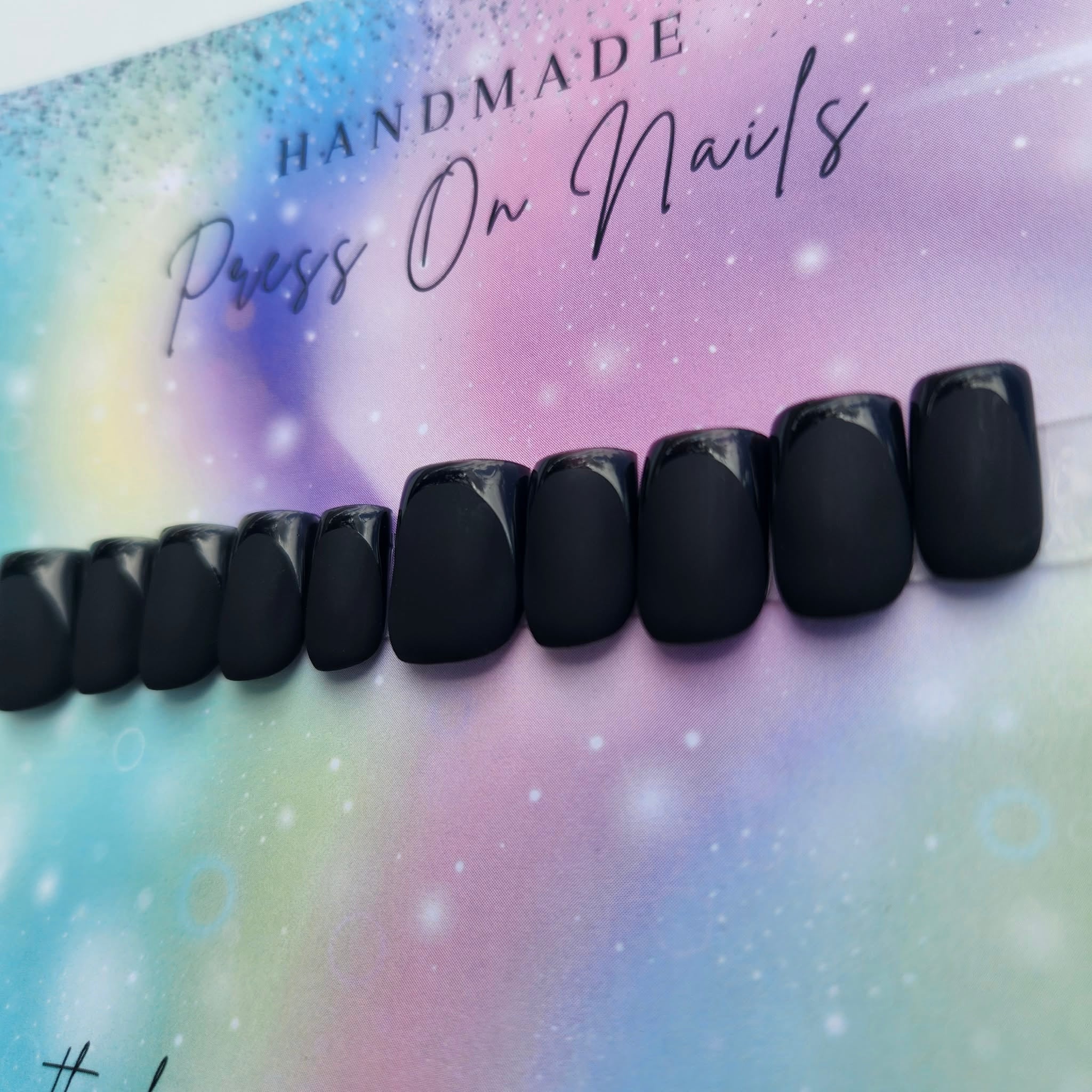 square shape black matte glossy black French tip press ons