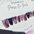 Short duck shape lavender purple bloom cat eye crystal press ons