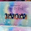 blue navy blue gold chrome gem press ons