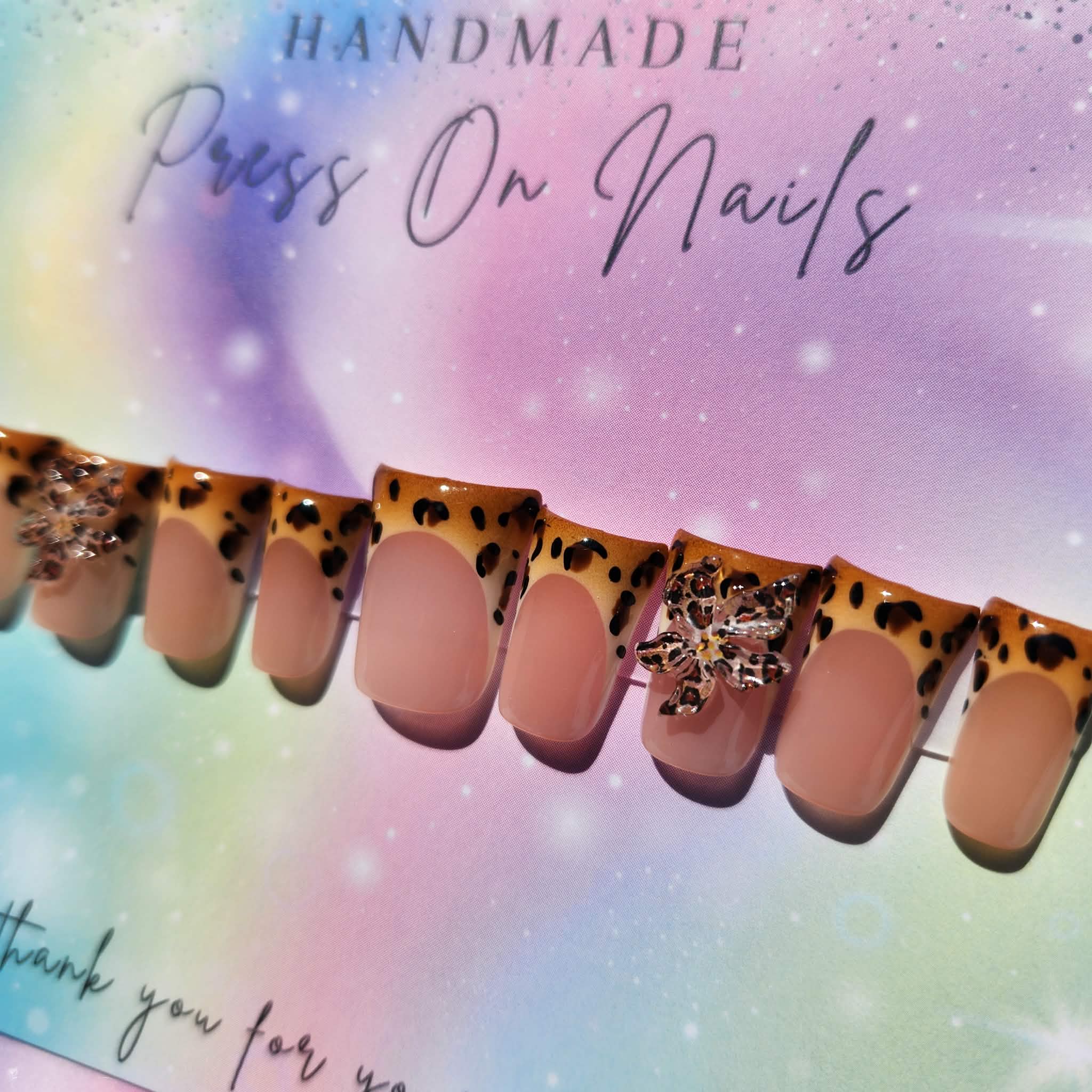 Short leopard print duck shape lightweight leopard floral press ons