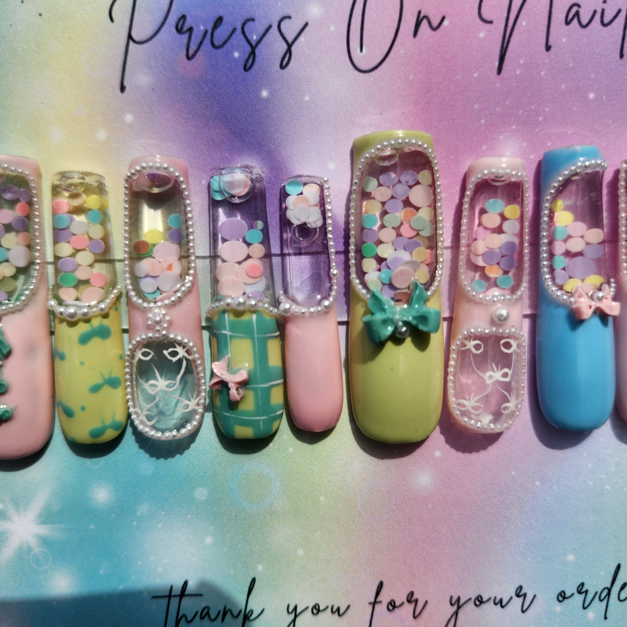 Luxury kawaii diy glitter moving aqua nail set