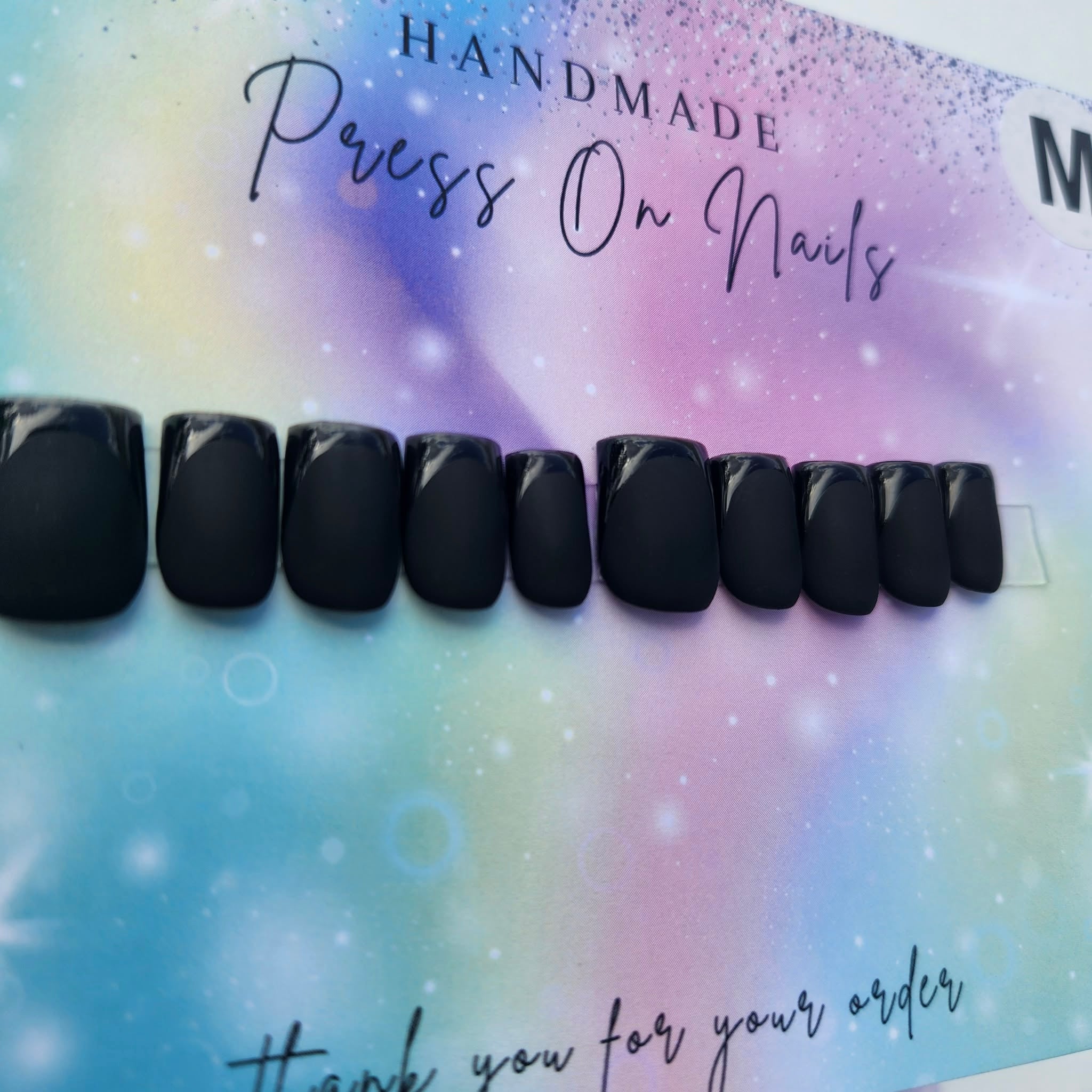square shape black matte glossy black French tip press ons