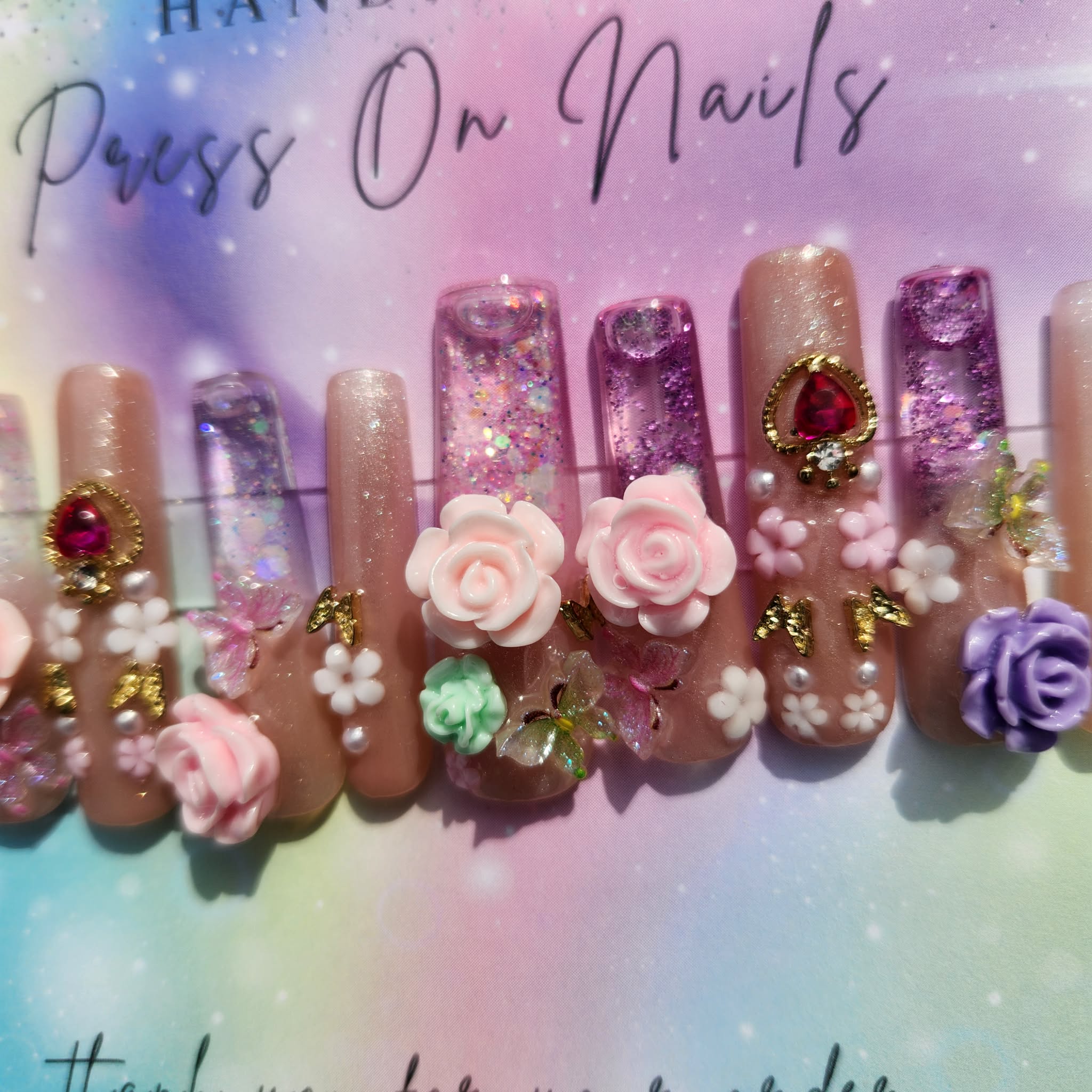 xxl lavender rose floral diy aqua nail set