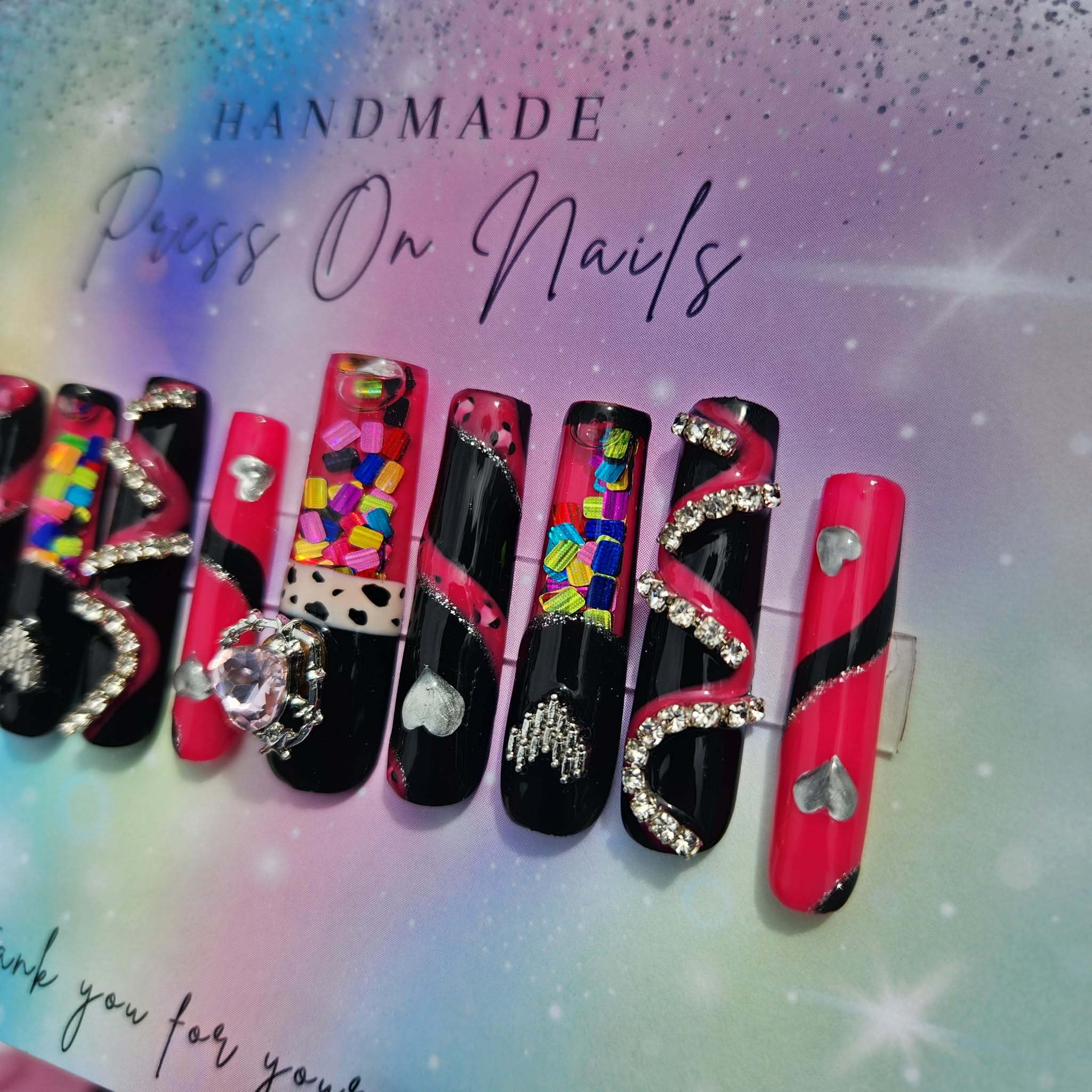 Luxury Pink and Black fidget spinning Aqua Moving Glitter Nails