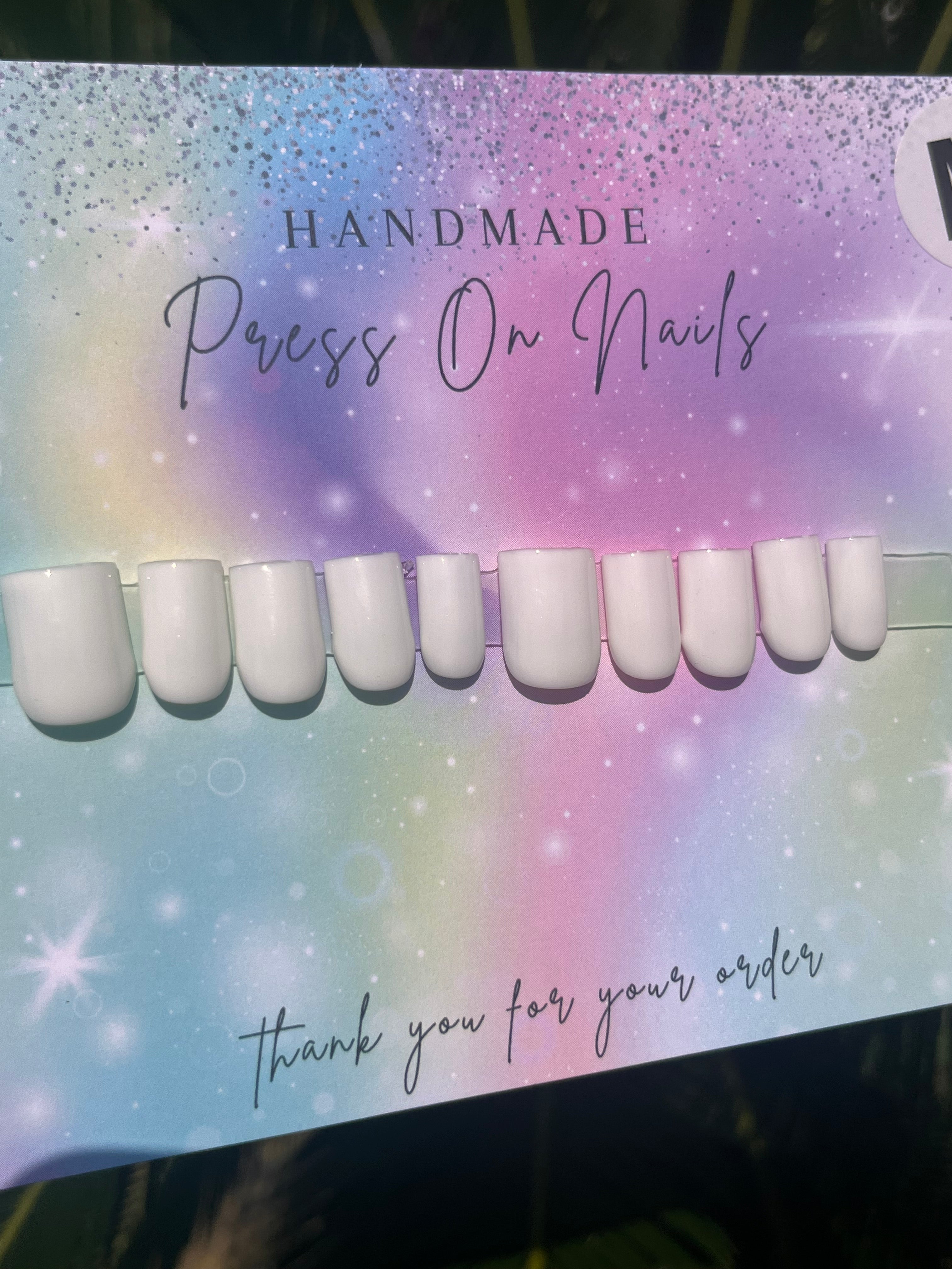 Short square shape white press ons