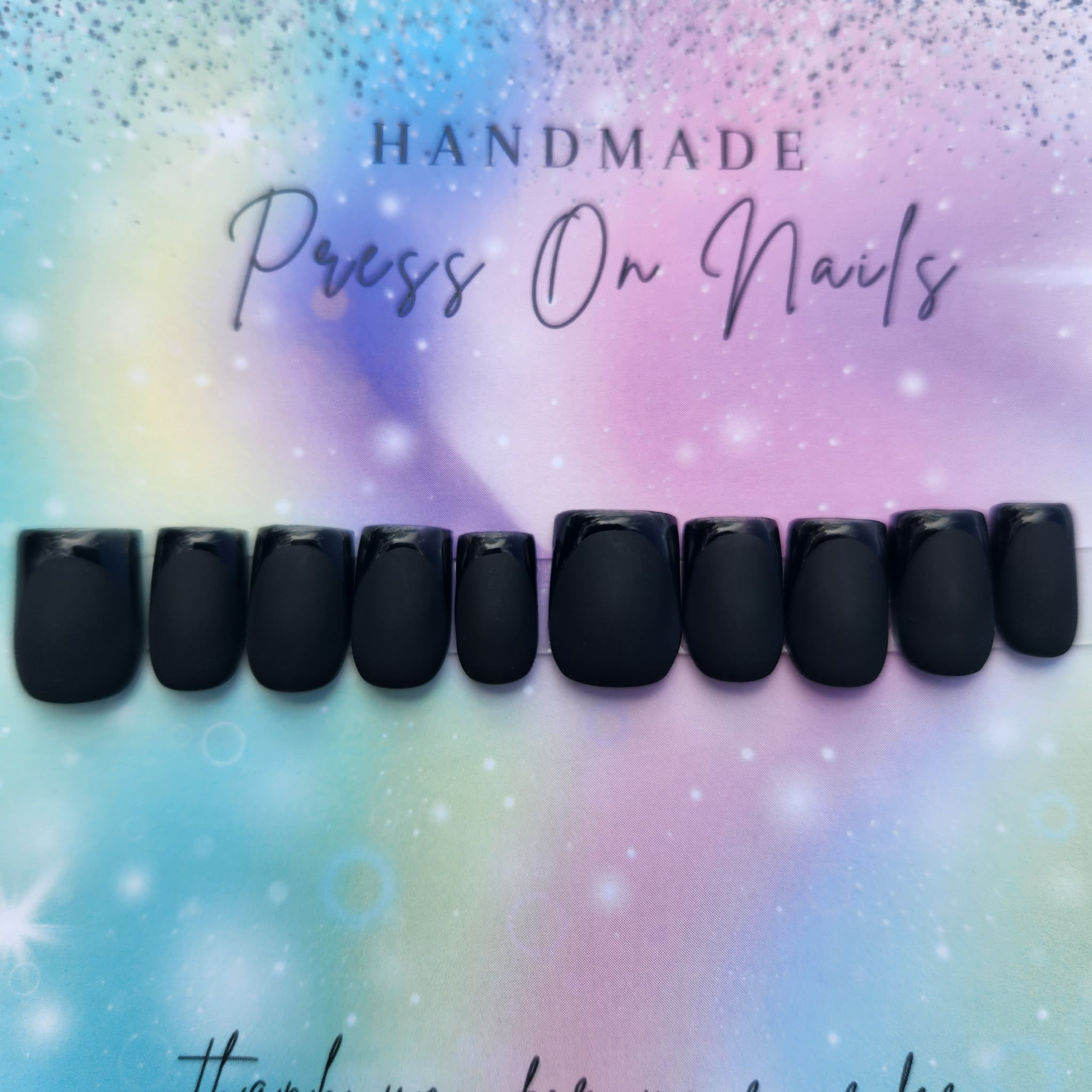 square shape black matte glossy black French tip press ons
