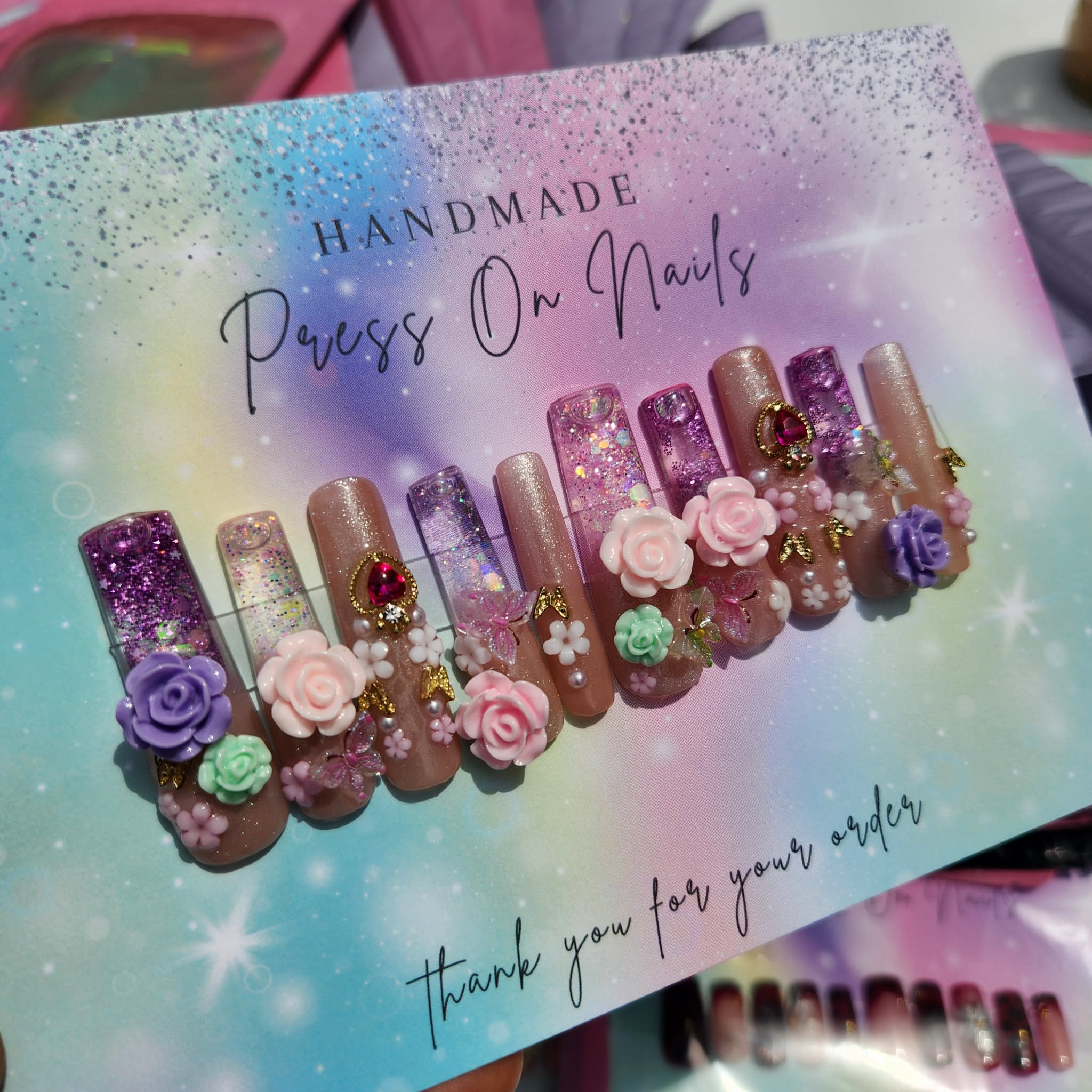 xxl lavender rose floral diy aqua nail set