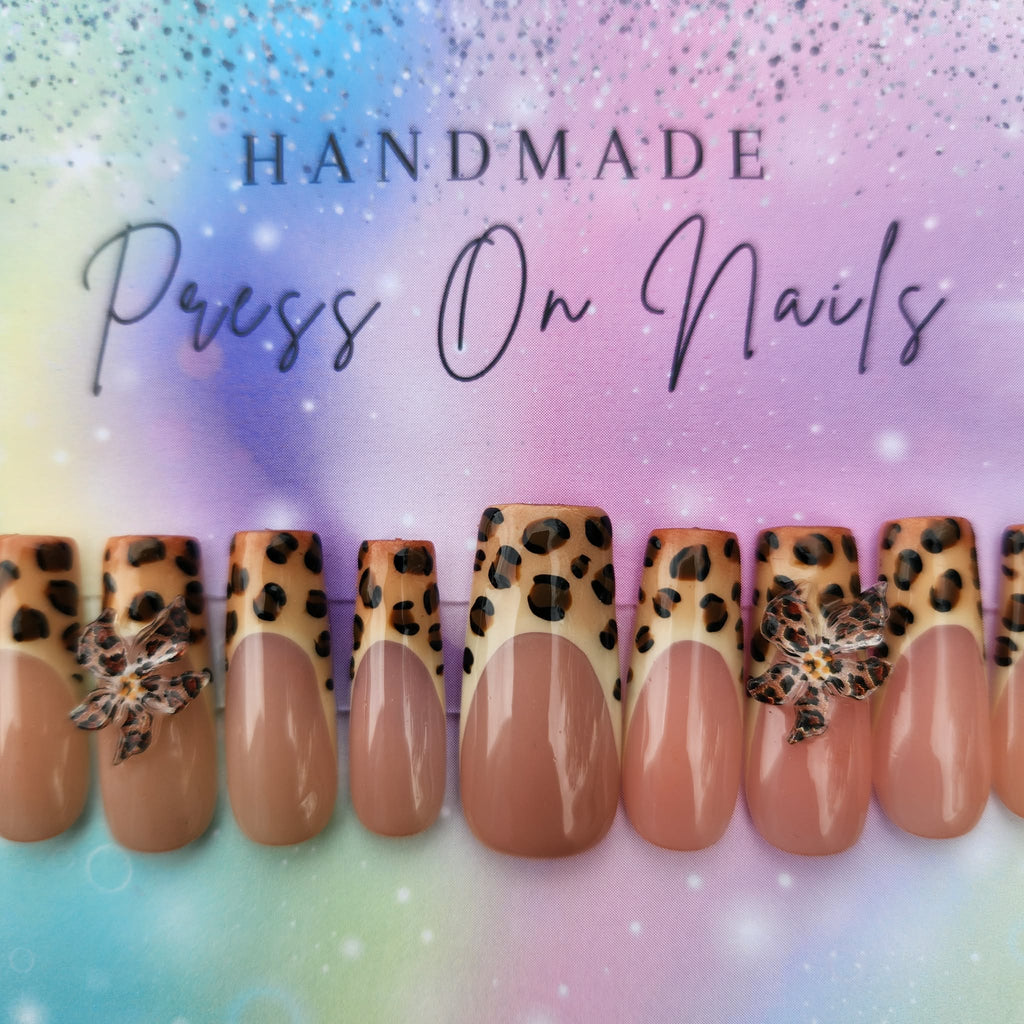 leopard French tip leopard floral press ons