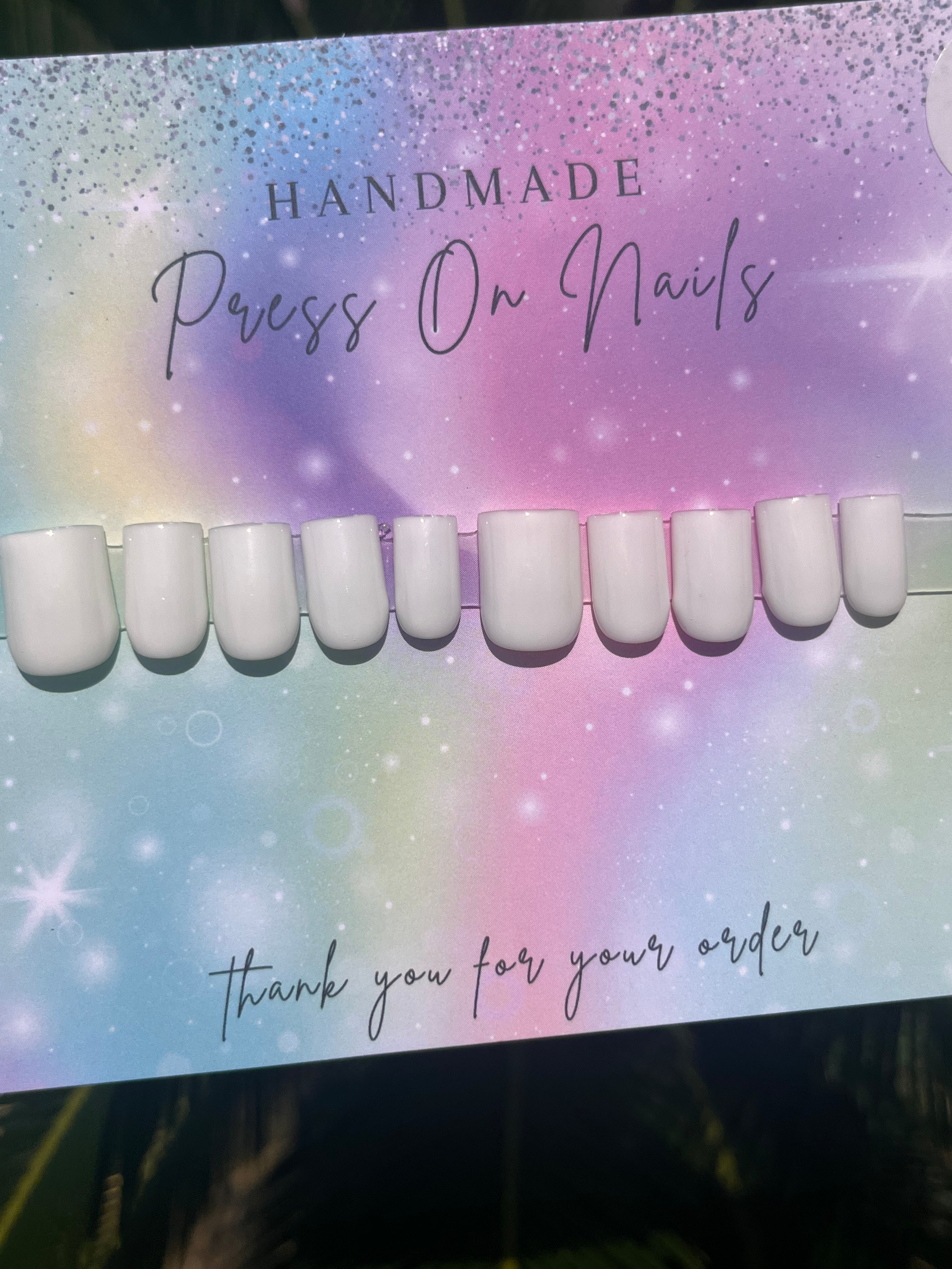 Short square shape white press ons