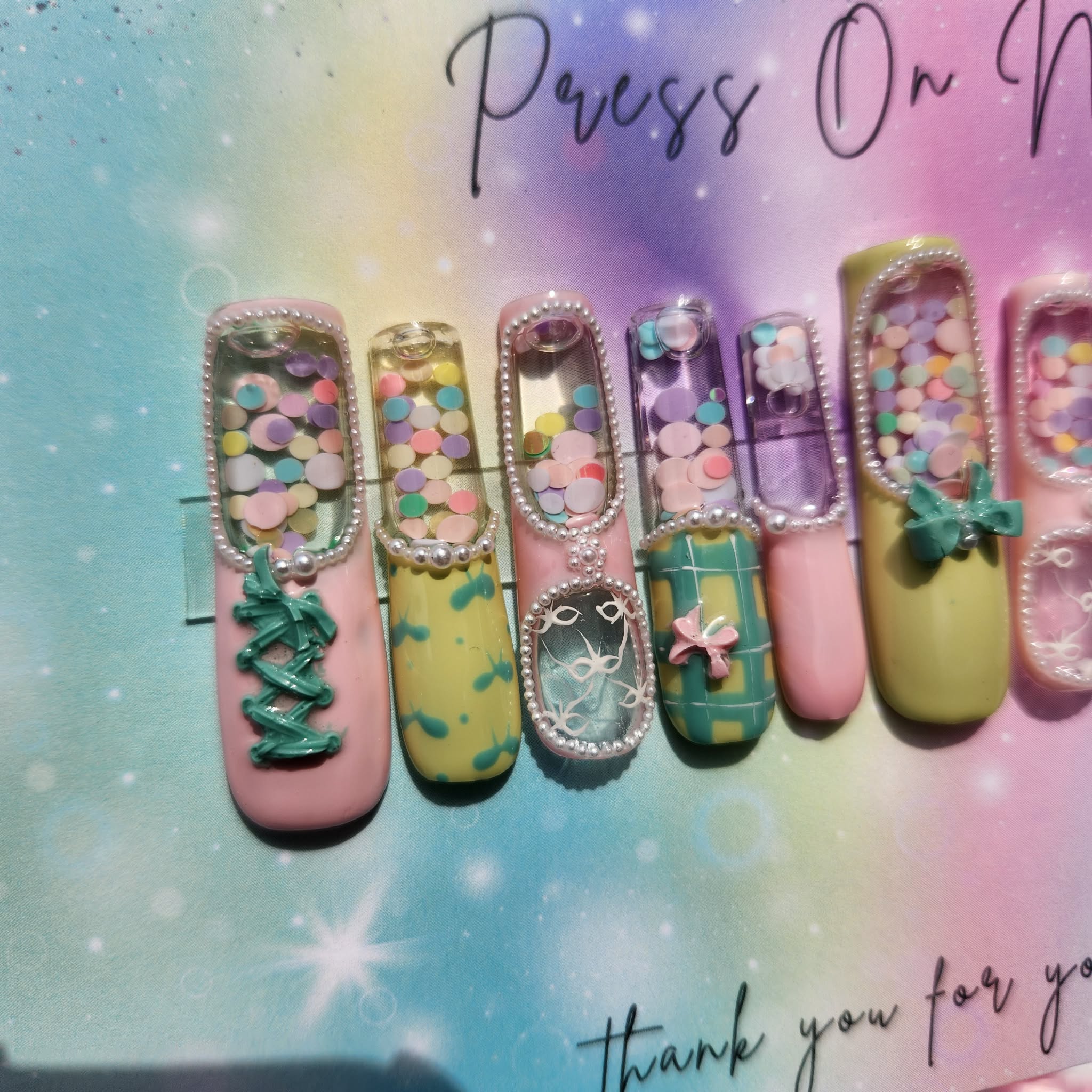 Luxury kawaii diy glitter moving aqua nail set