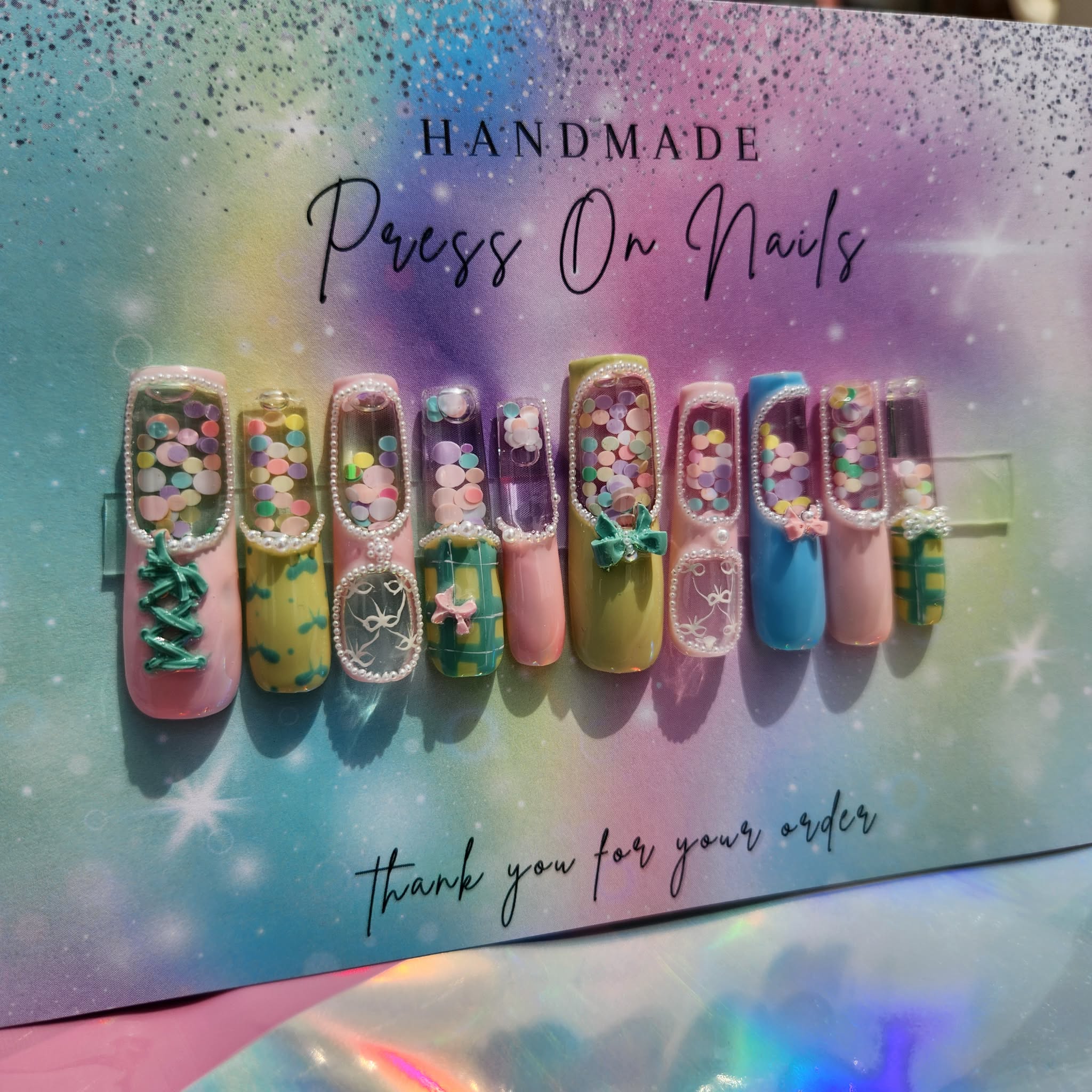 Luxury kawaii diy glitter moving aqua nail set