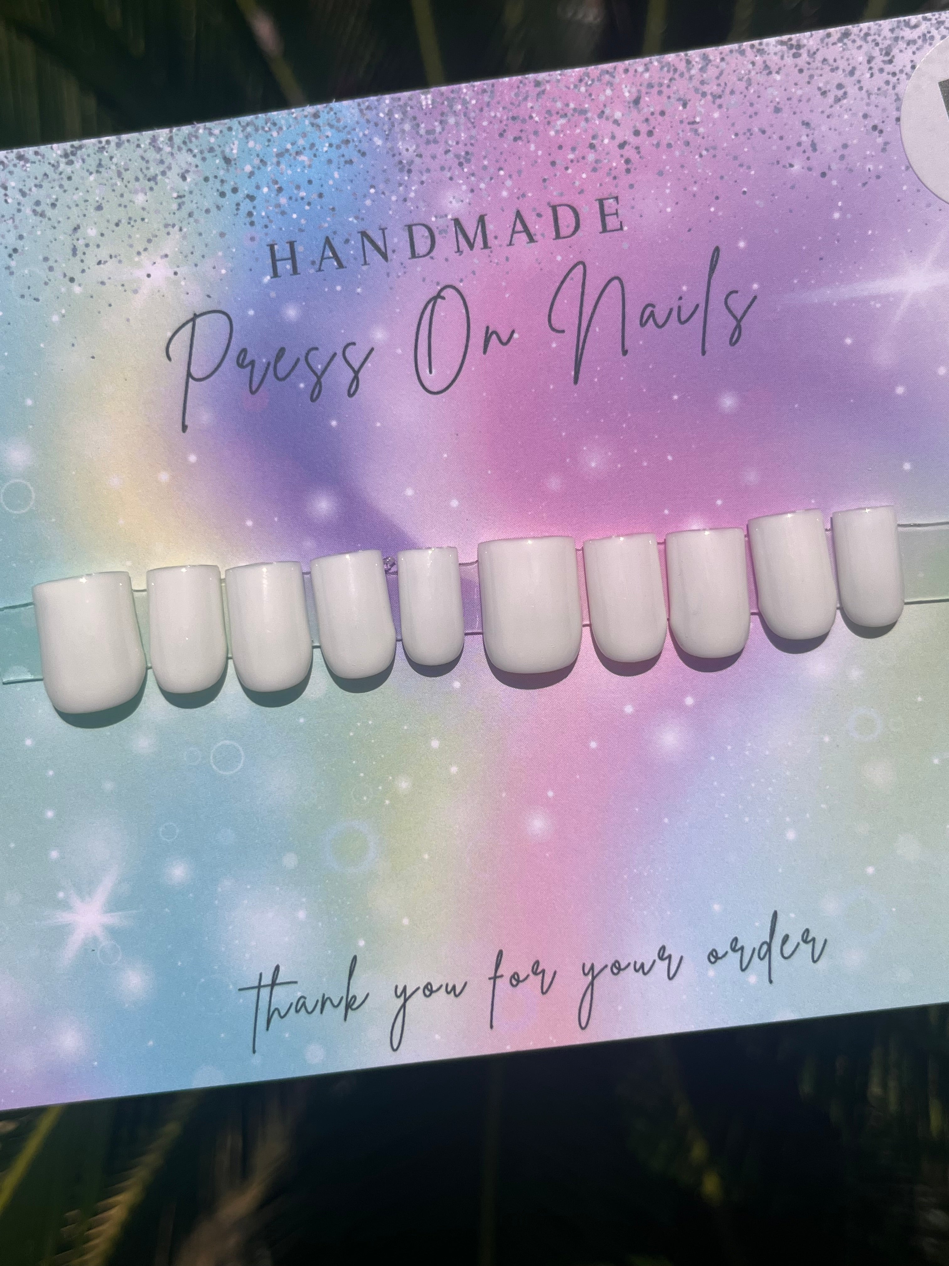 Short square shape white press ons