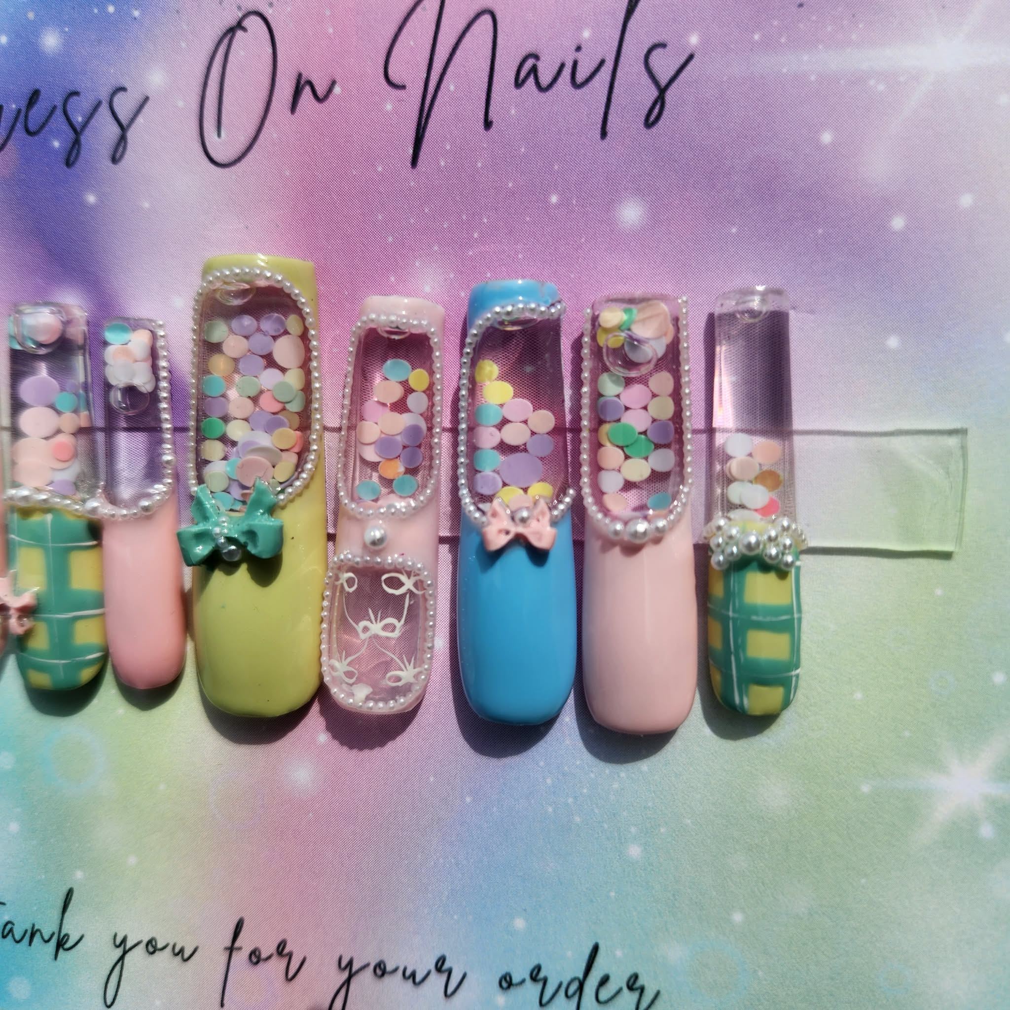 Luxury kawaii diy glitter moving aqua nail set