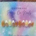 Handmade almond shape white/milky white French t yellow floral press ons