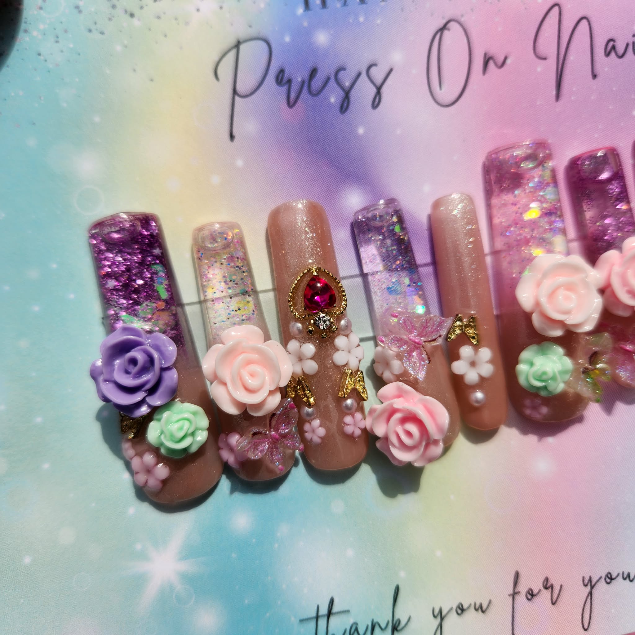 xxl lavender rose floral diy aqua nail set