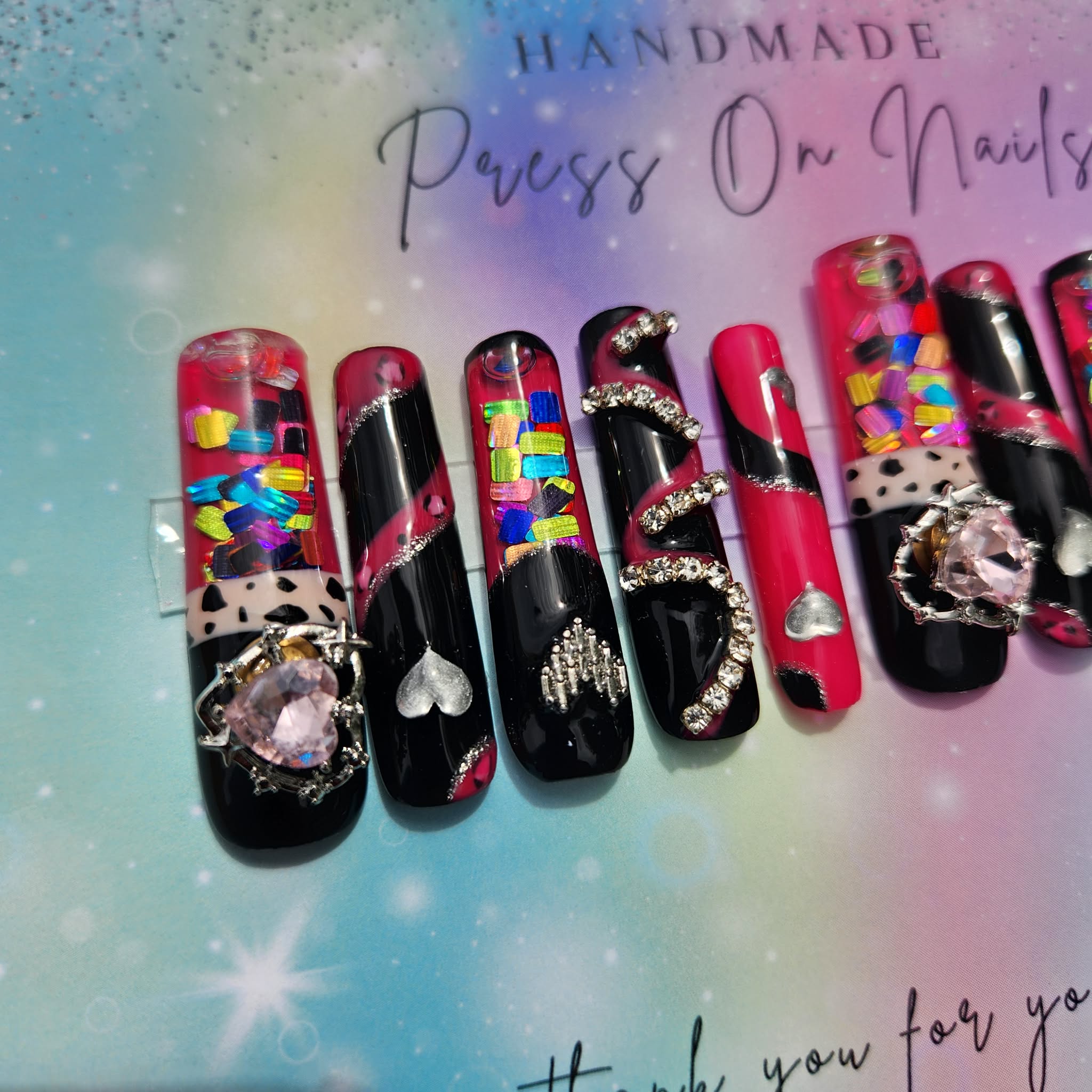 Luxury Pink and Black fidget spinning Aqua Moving Glitter Nails