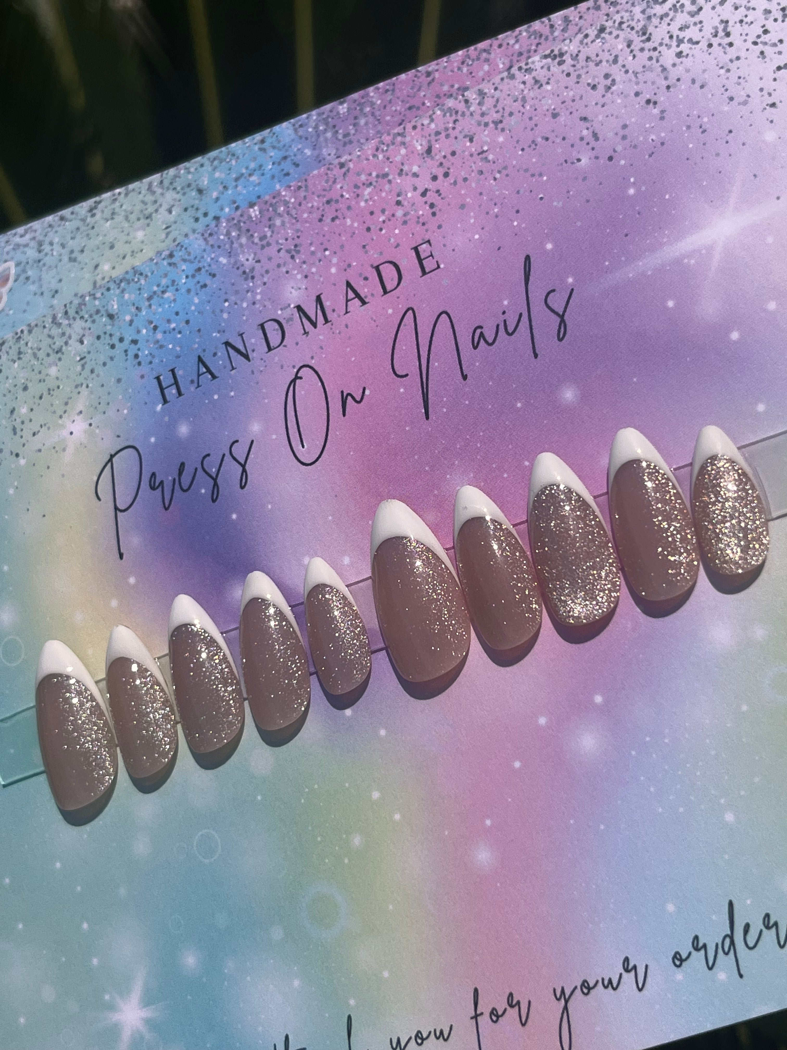 Almond shape cat eye glitter rose gold French tip