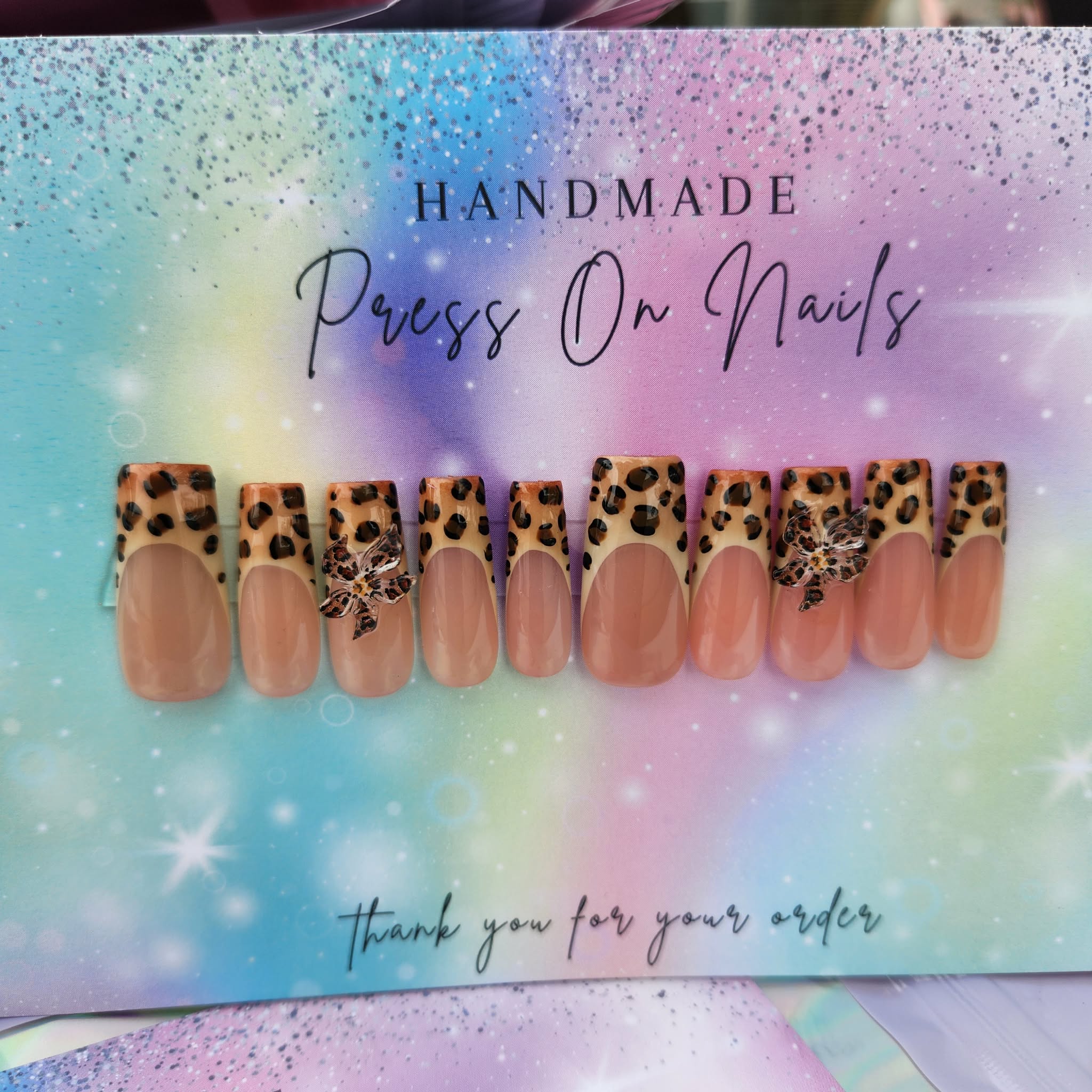 leopard French tip leopard floral press ons